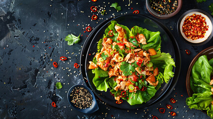 Asian lettuce wrap with minced chicken.