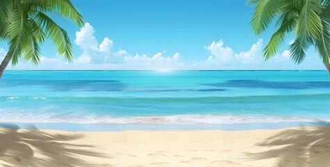 Fototapeta na wymiar tropical sand beach with palm trees, vacation concept