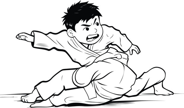 Karate kick - vector cartoon illustration of a karate kick.
