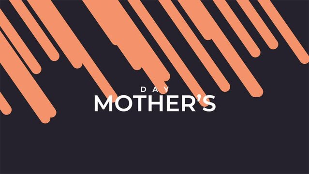 A modern, minimalist image featuring black and orange stripes as a background. The bold white letters spell Mothers Day in a diagonal pattern, repeating at the top and bottom
