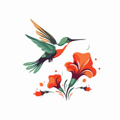 Obraz na płótnie Canvas Hummingbird and flowers vector Illustration isolated on a white background.