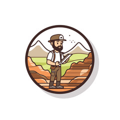 Vector illustration of a hiker with a map in his hand.