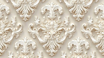 Seamless ornate baroque diagonal beige and white color pattern, generative ai