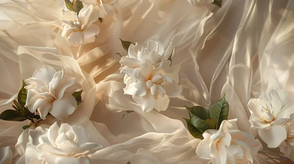 Foto op Plexiglas Gardenia blooms in a graceful ballet of natural and realistic colors. Employ cinematic framing to create a visually stunning composition that showcases the delicate beauty and fragrance of this iconic © Possibility Pages