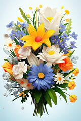 Colorful Flower Bouquet on Blue Background