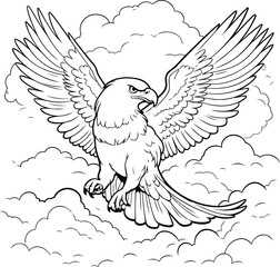 Eagle flying in the sky. Black and white vector illustration.