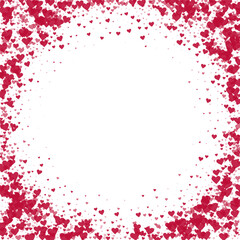 Red hearts scattered on white background.