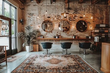 Stylish hair salon interior with vintage decor