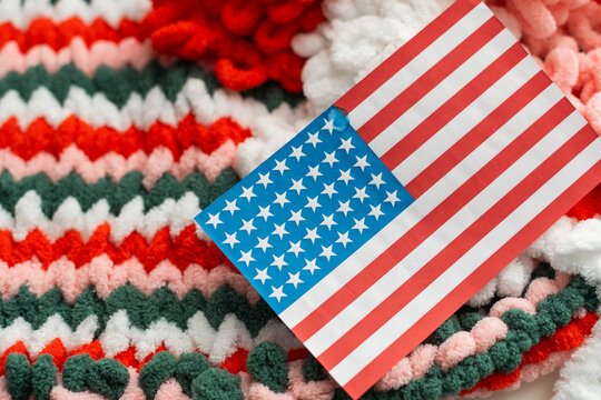 Closeup United States of America flag. Image of the american flag studio image copy space white background