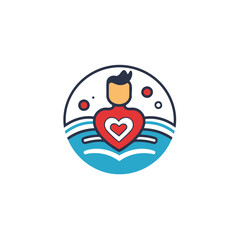 Man swimming with heart logo icon design. Love vector logo design.