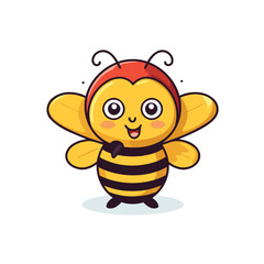 Cute cartoon bee character. Vector illustration isolated on white background.