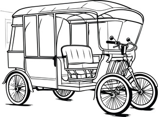 Tuk tuk - rickshaw. Hand drawn vector illustration.