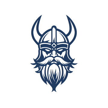 Nordic head face with viking helmet. Mascot design.