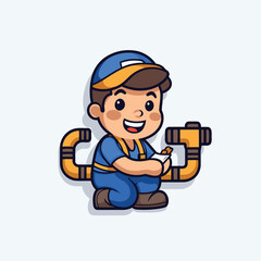 Plumber Cute Character Mascot Vector Icon Illustration Design