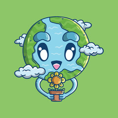 Cute planet earth character. Cartoon earth illustration. Earth Day vector. Hand drawn vector illustration