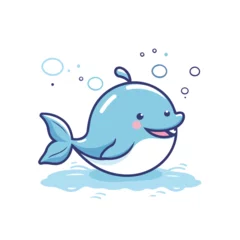 Tuinposter Cute blue whale in the water. Vector illustration isolated on white background. © Muhammad