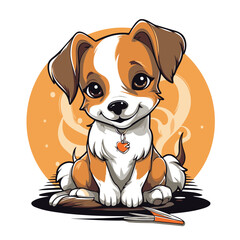 Jack russell terrier puppy sitting on the ground. Vector illustration. - obrazy, fototapety, plakaty