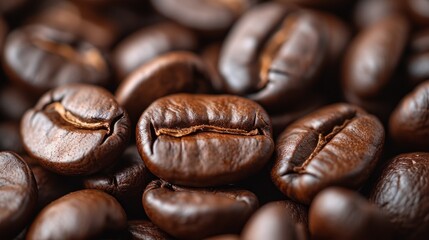 An illustration of coffee beans showing their texture, richness and aroma.Details and natural beauty of the coffee beans to create a captivating and visually appealing image.