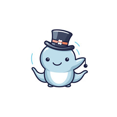 Cute cartoon snowman with a top hat. Vector illustration.