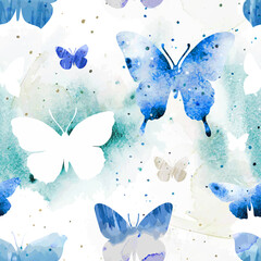 Spring vector watercolor stylish seamless pattern with butterflies. Nature design for textile print, page fill, wrapping paper, web. All elements are individual objects