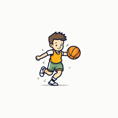 Cute boy playing basketball. Vector illustration in doodle style