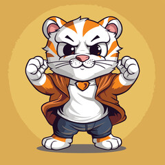 cute tiger cartoon character in a superhero costume. vector illustration.