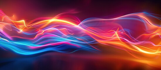3d render of dynamic waves with blurry glowing neon lines background. AI generated image