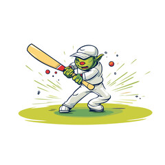 Cricket player with bat and ball. Cartoon vector illustration.
