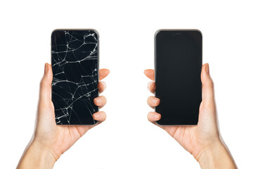 Phone with broken screen and brand new after restoration