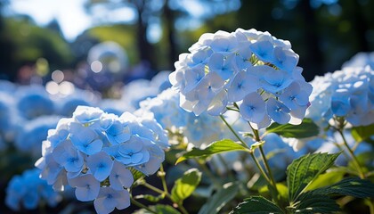 Summer hydrangea blossoms  beautiful white floral beauty blooming against colorful background