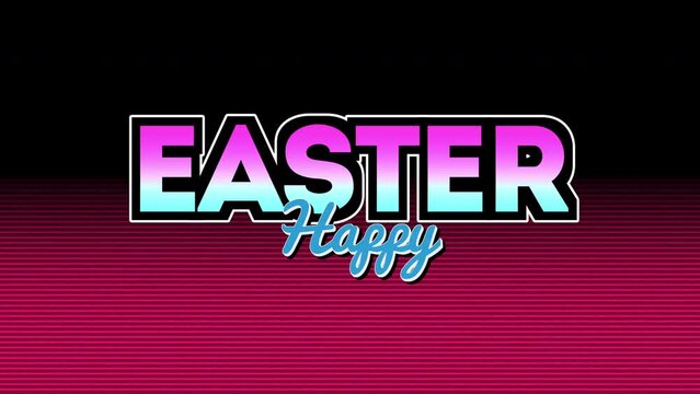 A vibrant image showcasing a black and pink striped background with the word Easter in eye-catching neon pink and blue lettering