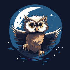 Owl on the background of the night sky. Vector illustration.