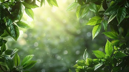 Obraz premium Spring background, green tree leaves on blurred background