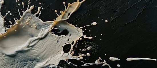 White milk liquid splashing isolated on black background. AI generated image