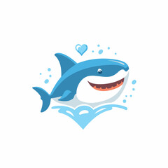 Cute cartoon shark with heart. Vector illustration on white background.