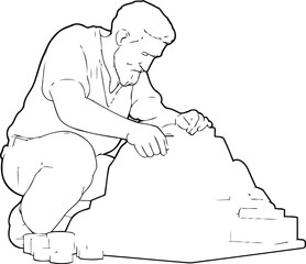 Illustration of a man working on a construction site on a white background