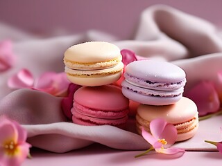 Cookies background; colorful macaroons, on a birthday party table; copy space for text