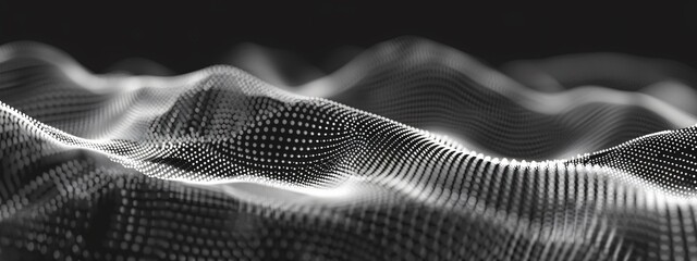 Wave of dots and wavy lines to demonstrate big data and technology and communication on black background