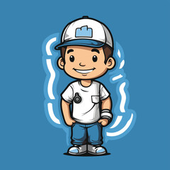 Cartoon Cute Boy Wearing Baseball Cap - Vector Illustration