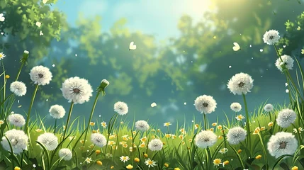 Foto op Plexiglas spring background with white dandelions © INK ART BACKGROUND