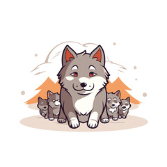 Siberian husky family. Vector illustration of a cute dog.