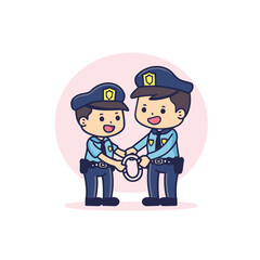 Police officer and policewoman in handcuffs. Flat vector illustration.