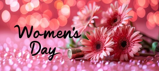 Empowering women  international women s day celebration with floral background and copy space