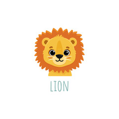 cute cartoon lion. Animal in flat style. Leo face for cards,magazins,banners. Vector illustration 