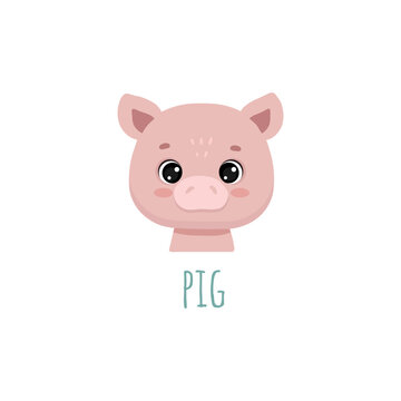 cute cartoon pig. Animal in flat style. piglet face for cards,magazins,banners. Vector illustration 