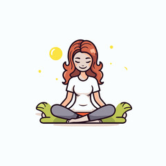 Obraz na płótnie Canvas Girl meditating in lotus position. vector illustration. Yoga and meditation.