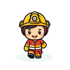 Cute fireman cartoon character. Vector illustration. Cute cartoon firefighter.