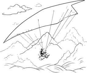 Paraglider flying over the mountains. Hand drawn vector illustration. - obrazy, fototapety, plakaty