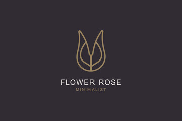  Rose flower icon minimal logo vector design. Beauty aesthetic brand mark.