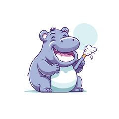 Obraz na płótnie Canvas Cute cartoon hippo holding a magic wand. Vector illustration.